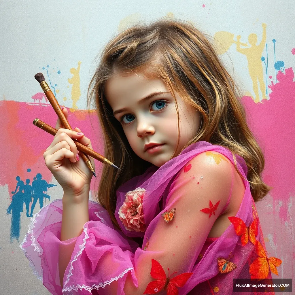 naturalist girl, painting, transparent cloth