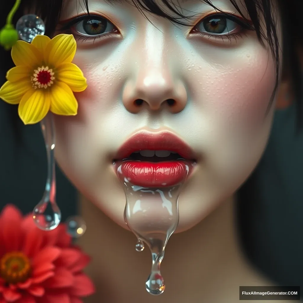 "There is a Japanese beauty with wet lips, moist with water."