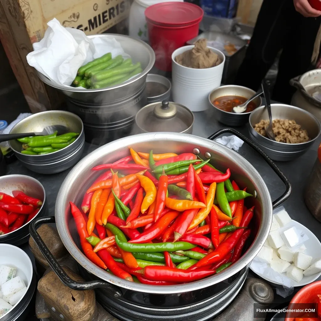 Lots of hot pot with chili peppers