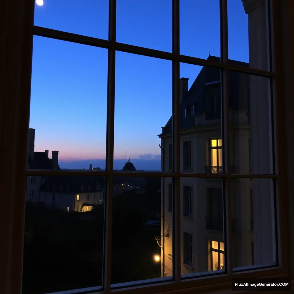 Big glass window, midnight in France.