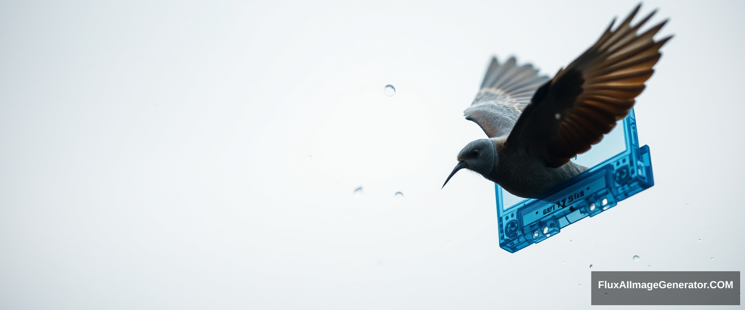 plastic cassette flying, blue, wet with rain - Image