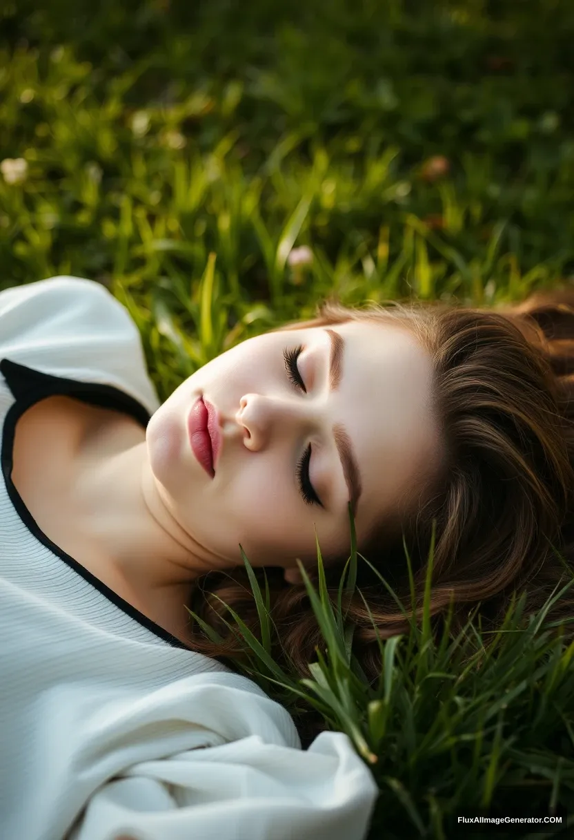 A young woman sleeping on the grass