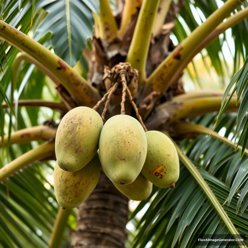 Mango growing on coconut tree - Image