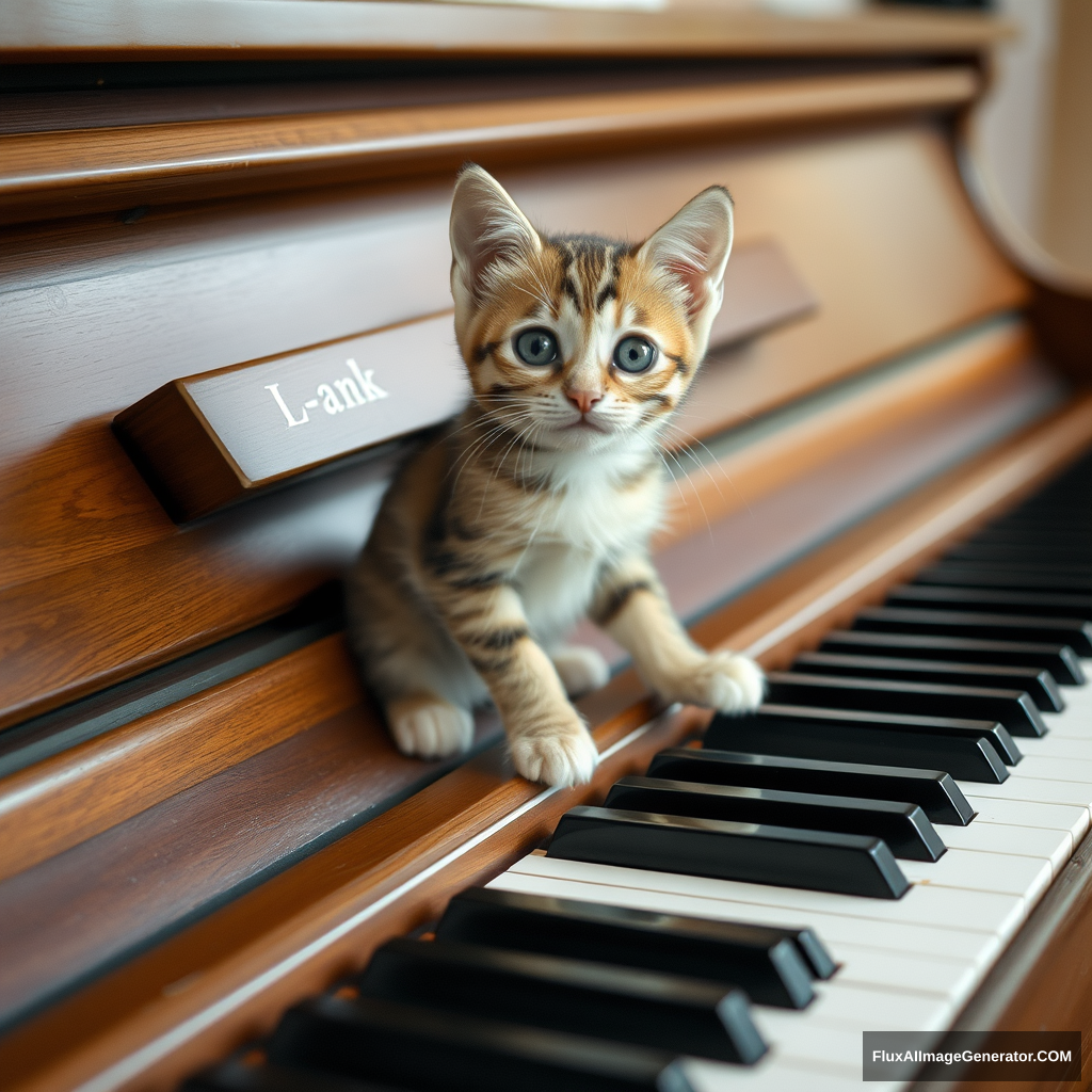 The kitten on the piano.