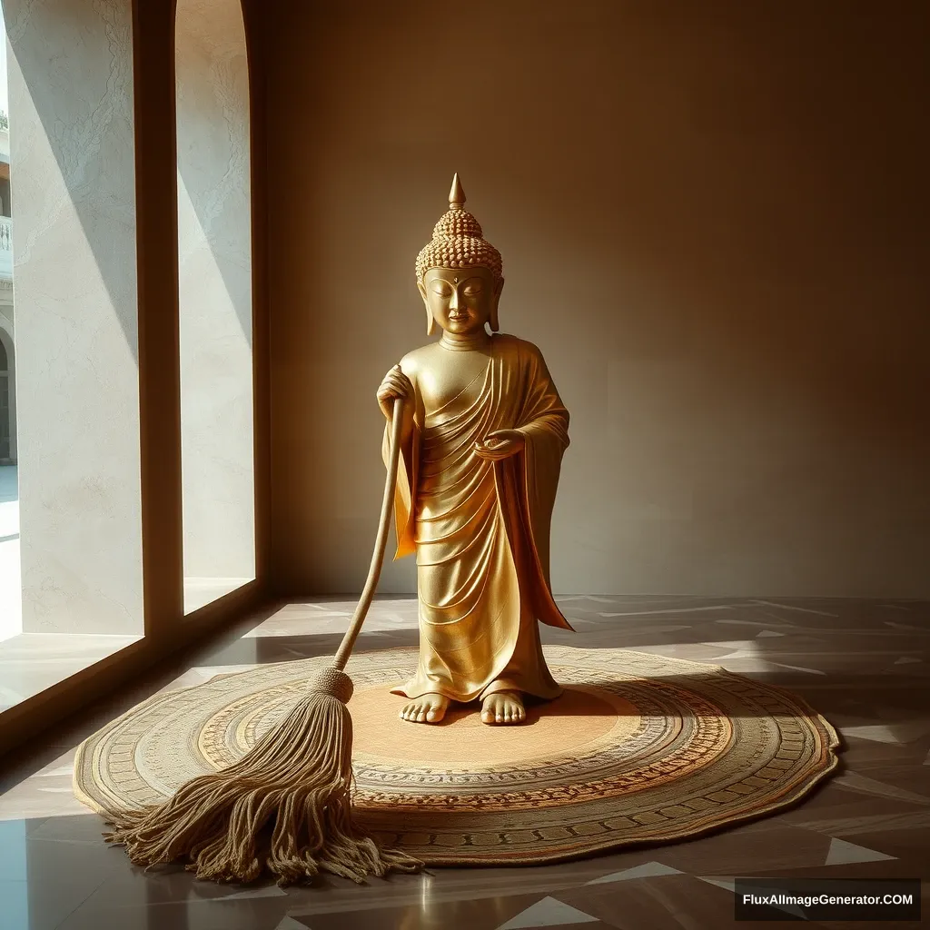 Buddha sweeping floor