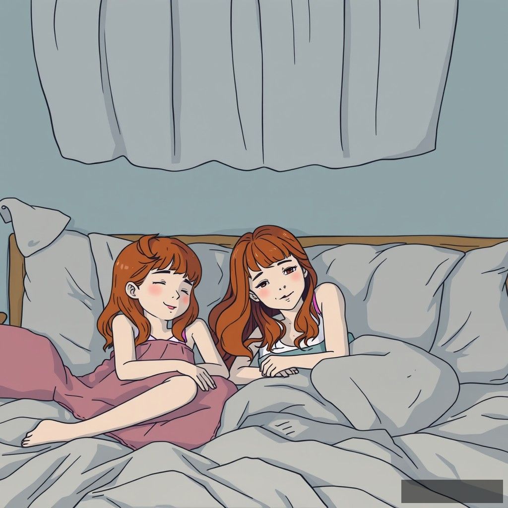 Photograph of redhead girls having a sleepover. - Image