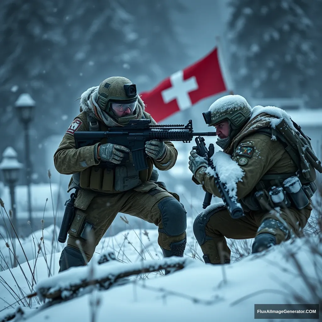 Swiss soldier, fighting against Russian soldier, ultra 4k - Image