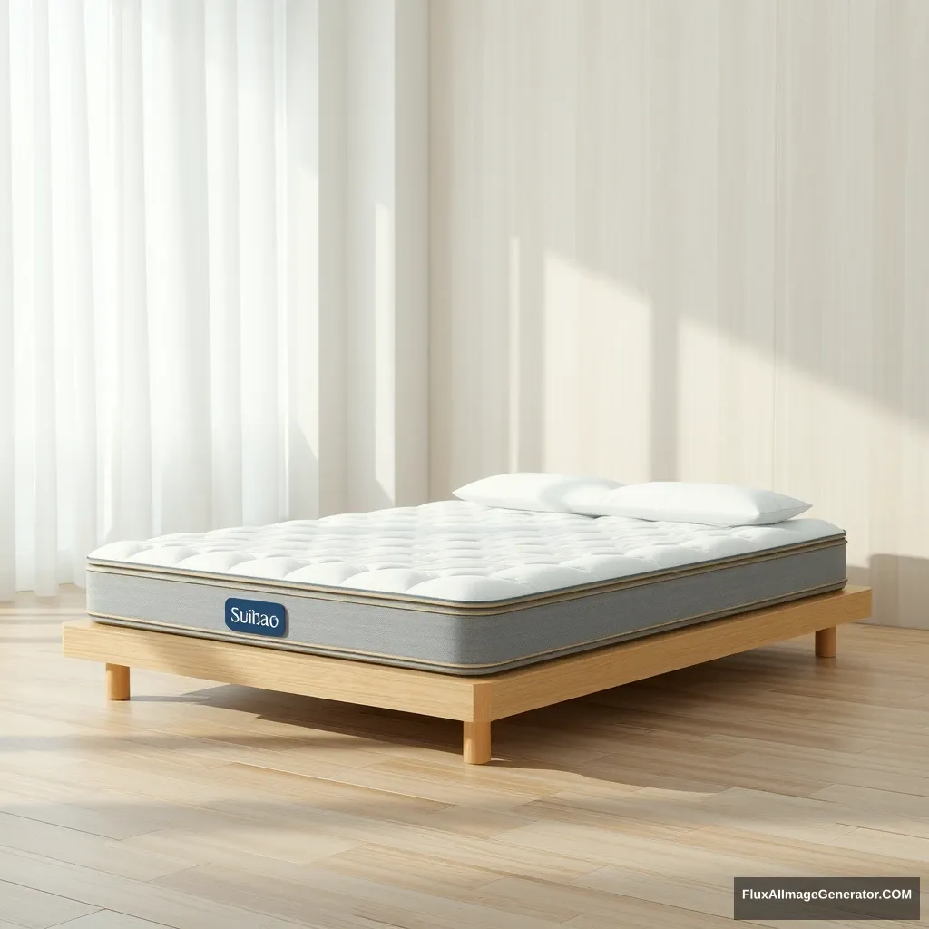 C4D, realistic rendering, a product image, the product type is a mattress, indoors, the product name is "Suibao Mattress". - Image