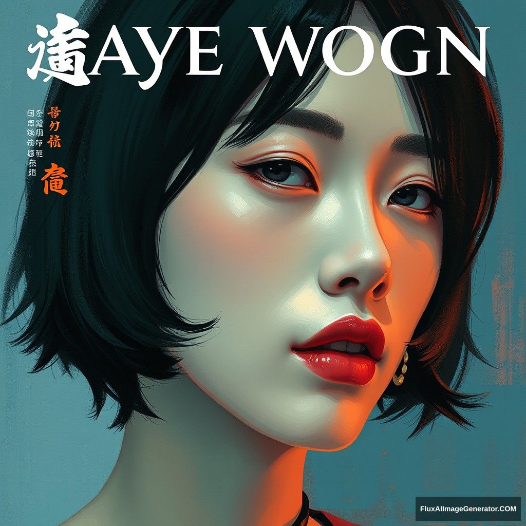 Generate an album cover art, featuring Faye Wong's facial chest shot, use "浮躁" as the album title, "王菲" as the artist's name, impressionism style background. - Image