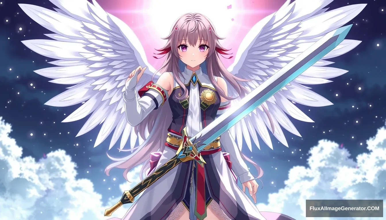 "A female holding a double-handed sword, anime holy archangel Aisle." - Image