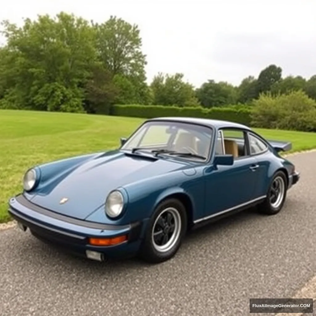 Porsche 911 SC coupe 1977 in dark petrol blue with cookie cutter wheels without spoiler. - Image