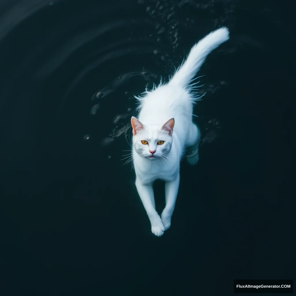 white cat swimming in water