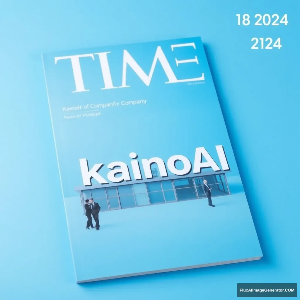 A TIME magazine cover shows a "KainoAI" company, background is blue, top-right corner shows date 18 May 2024. - Image