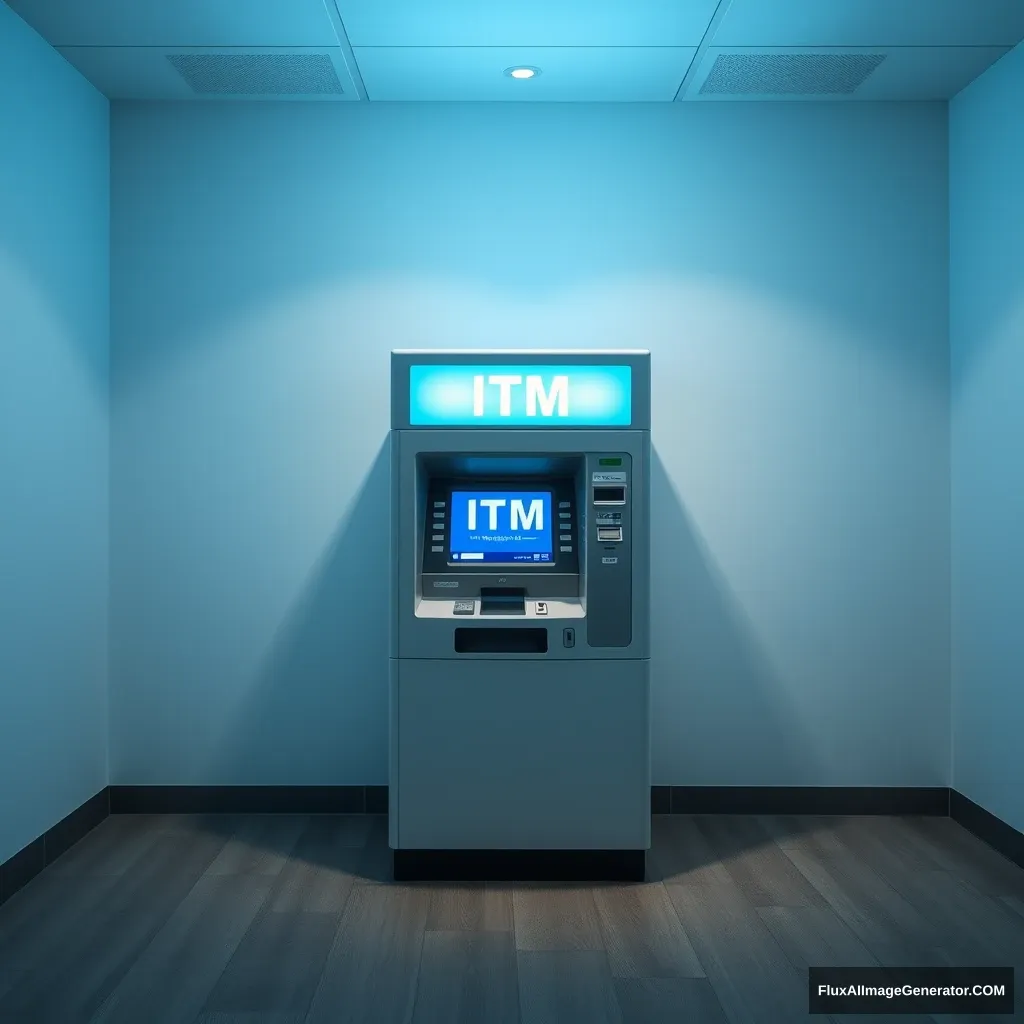 An Intelligent Teller Machine (ITM) in an empty room - it says ITM across the top. - Image