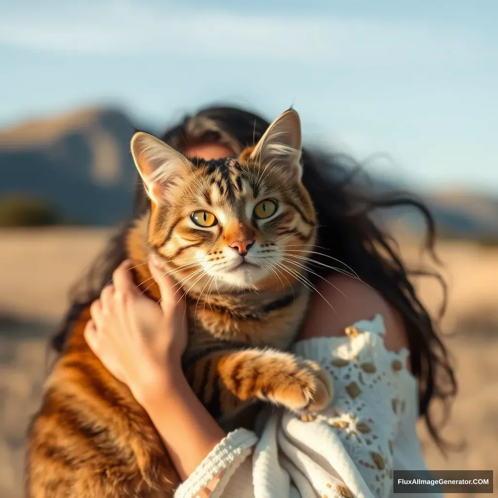 a cat in the arms of a beauty