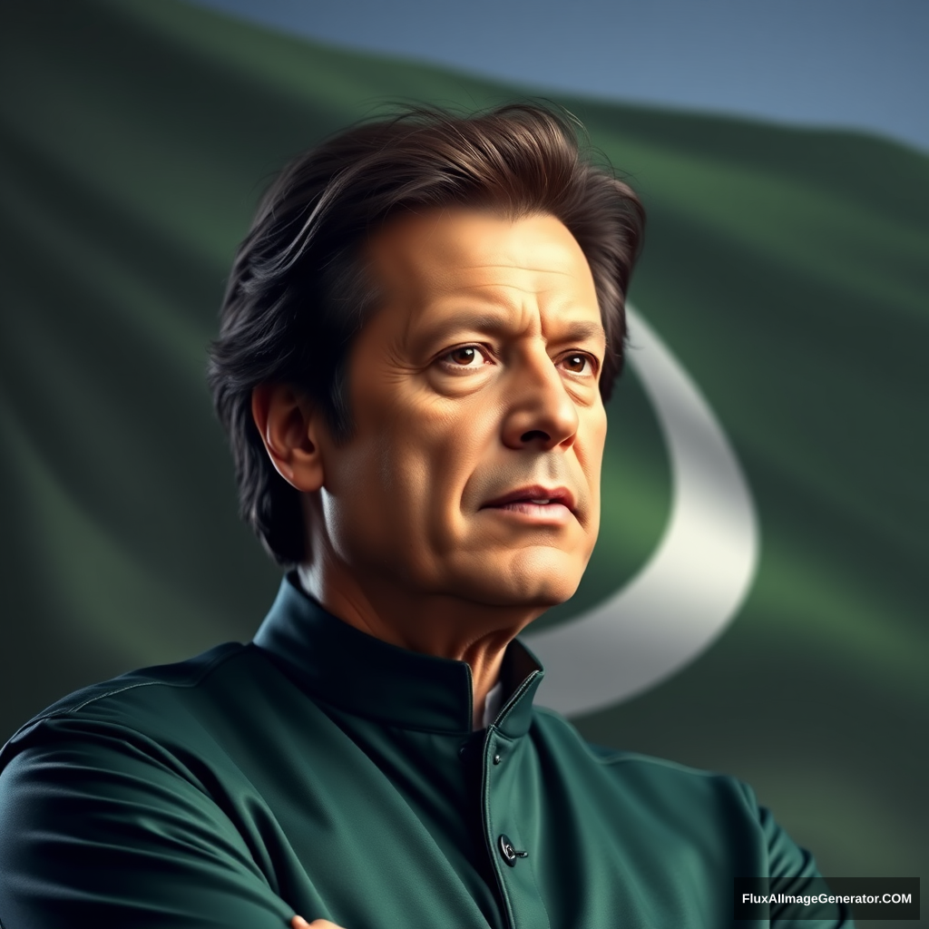 You have to create the image of Imran Khan which is 100% Imran Khan with the background of PTI flag. - Image