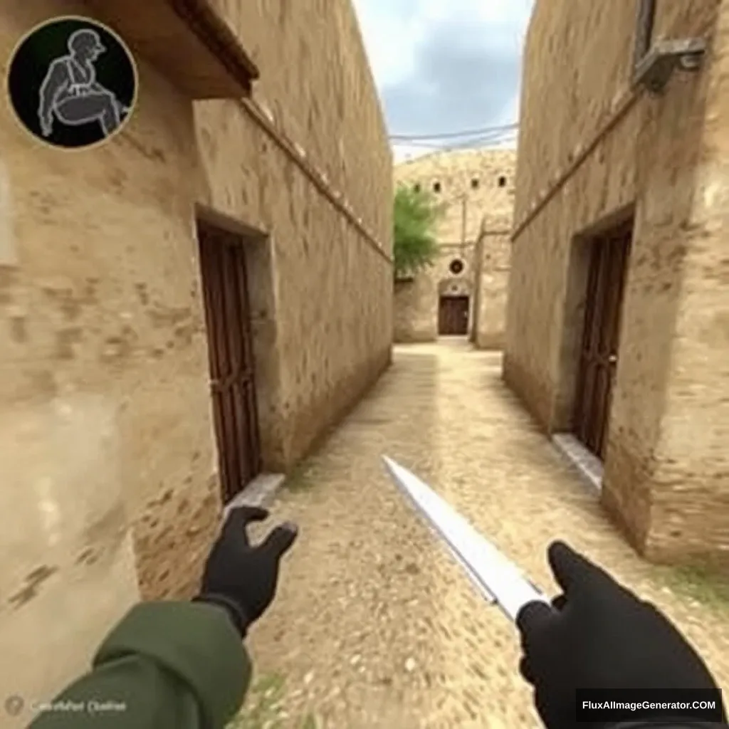 Old Wang was playing Counter-Strike and got knifed around the corner of a small path on the map Dust2.