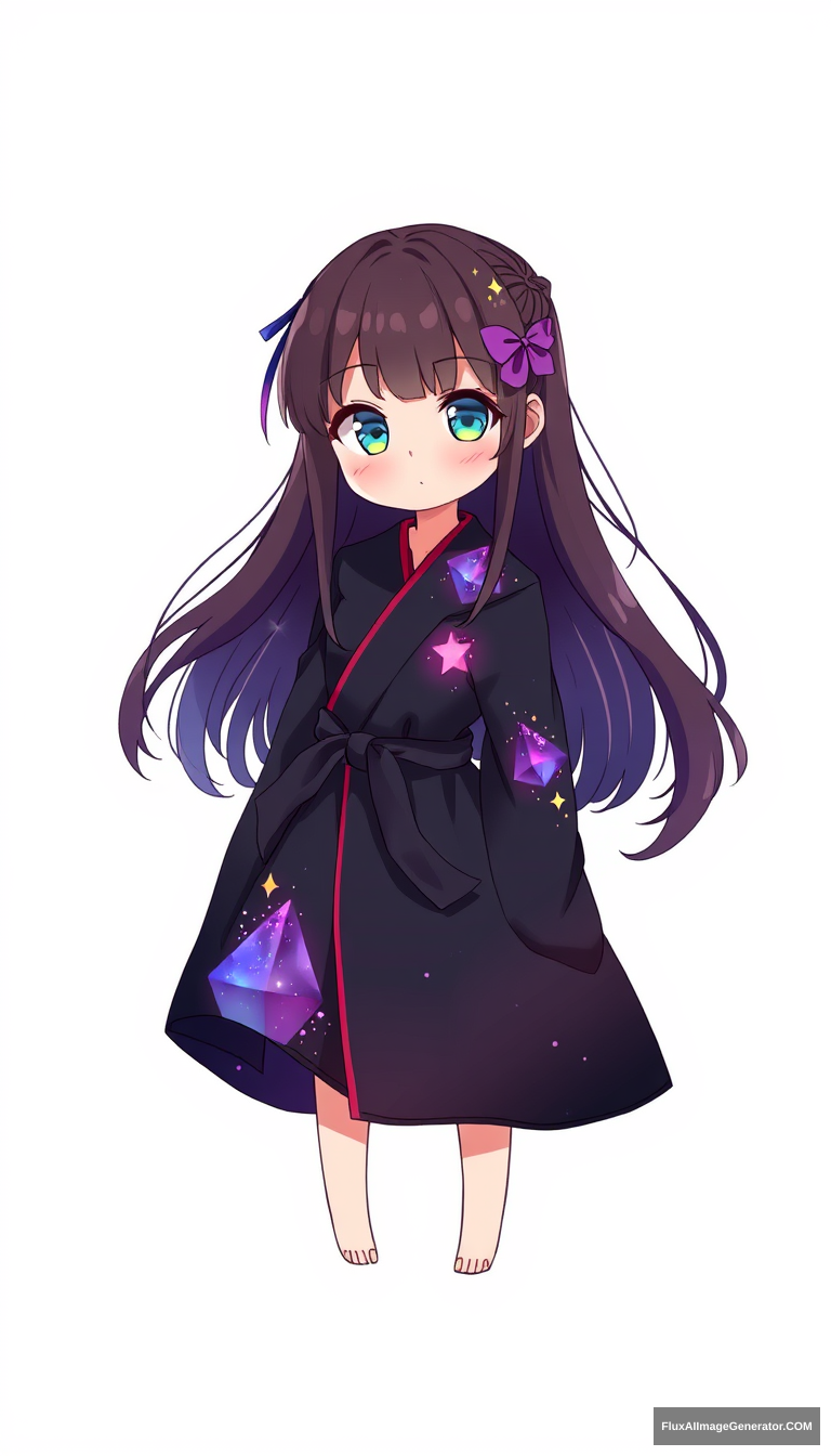 Galaxy anime girl. Kawaii. Random style. Black robe.