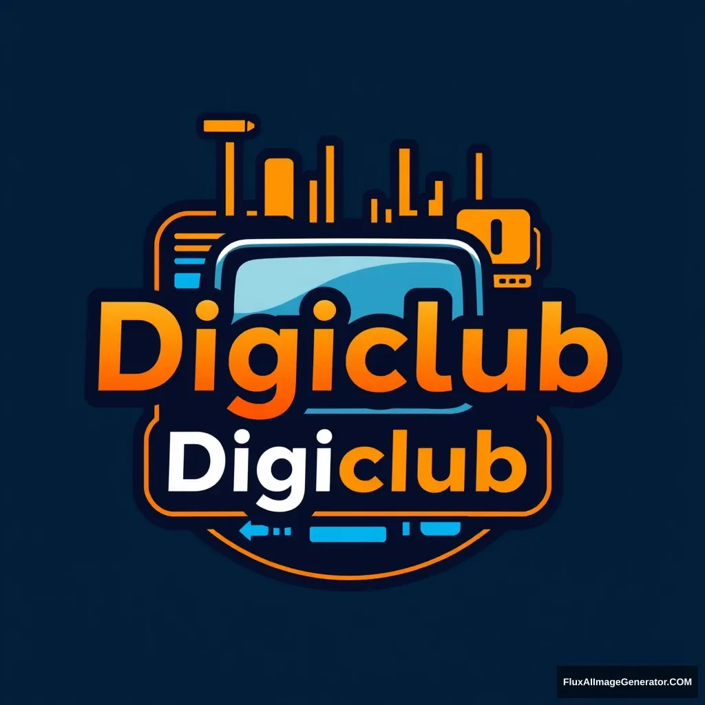 Create a classic, clunky logo for Digiclub, a YouTube channel focused on digital marketing and SEO. The logo should: - Incorporate a combination of digital and marketing elements (e.g., pixels, screens, charts, or graphs) - Feature a bold, dark color scheme (e.g., blues, oranges, or yellows) - Include the channel name 'Digiclub' in a clean, sans-serif font - Be scalable for various formats (e.g., YouTube thumbnails, social media profiles, and website headers) - Convey a sense of innovation, amateur, and isolation. Design a logo that appeals to digital marketers, entrepreneurs, and anyone interested in growing their online presence.