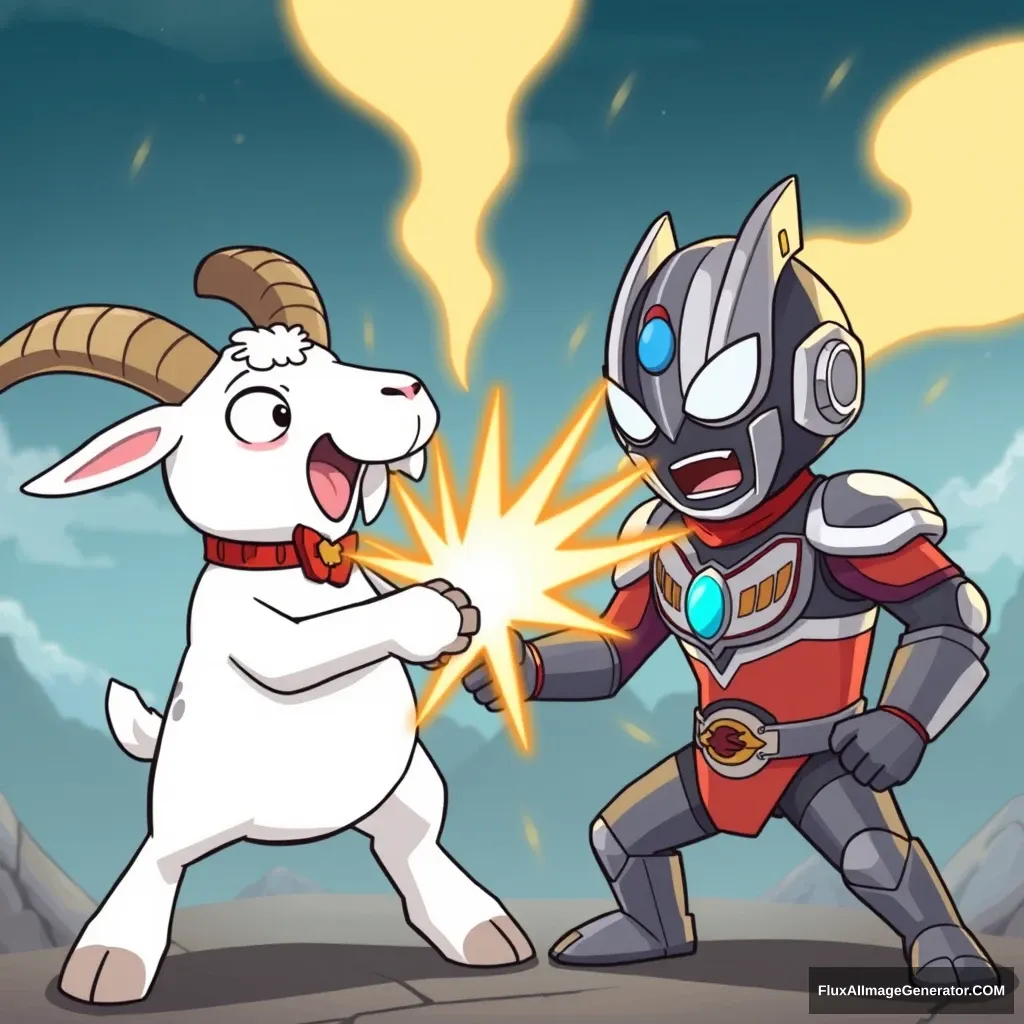 The characters Pleasant Goat and Ultraman duel in Chinese animated cartoons.