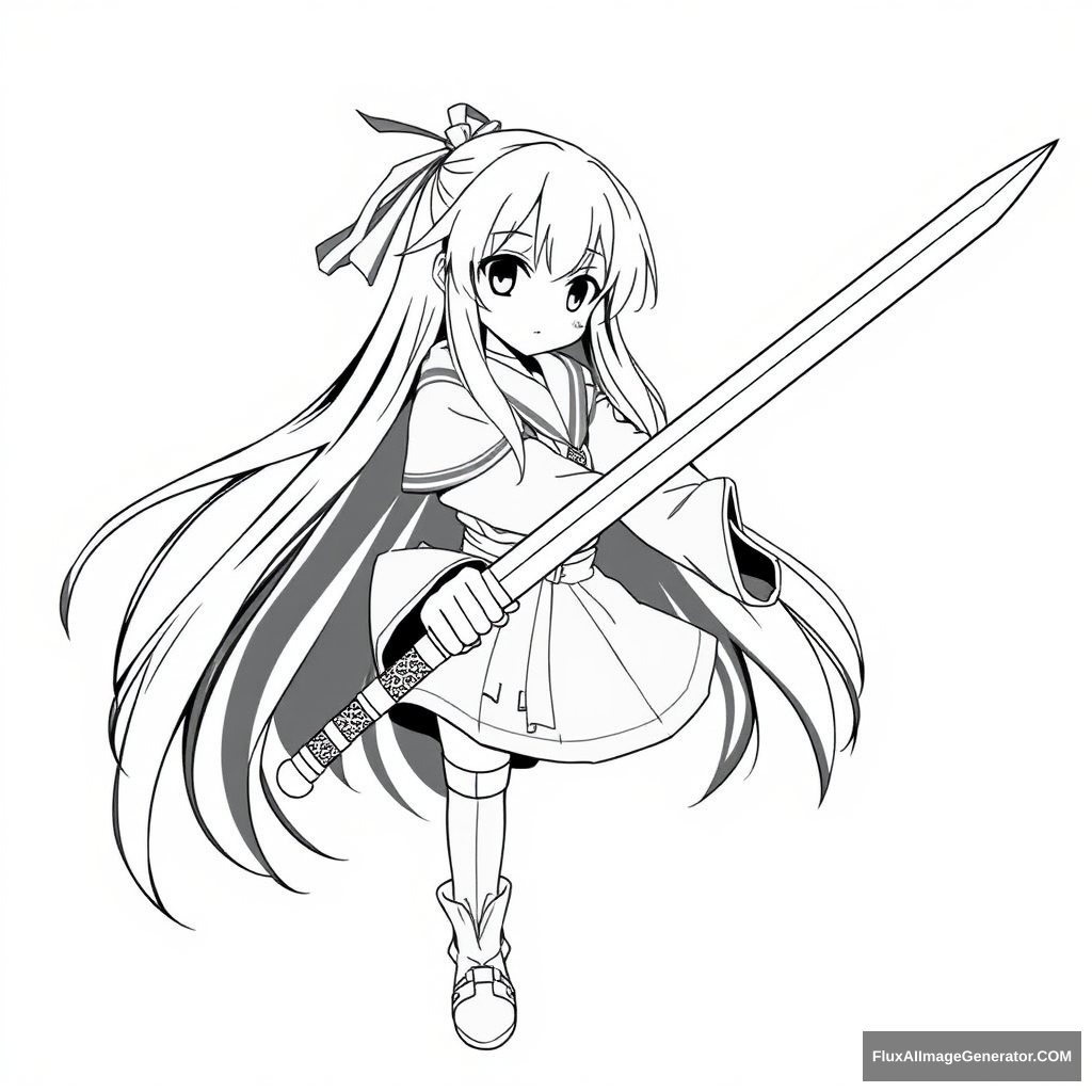 Super simple anime girl lineart. Simple sword.