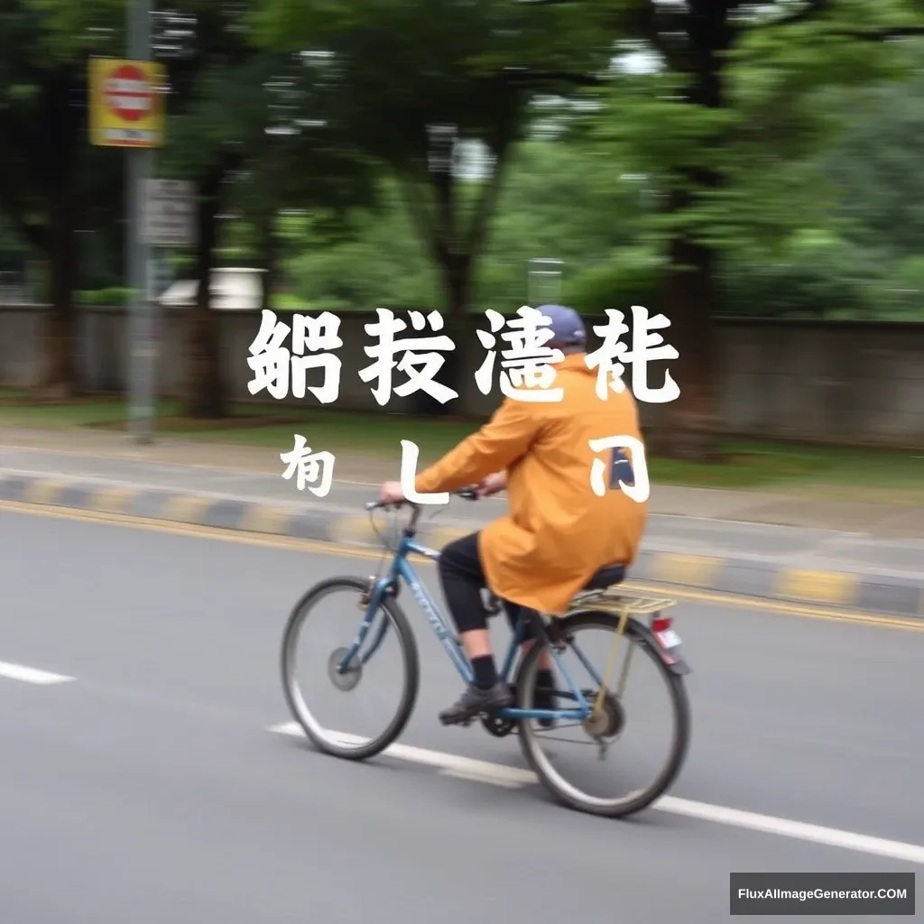 "Riding a bicycle, there are Chinese characters."