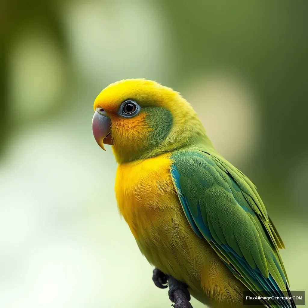 Golden colored Pacific parrotlet, hyper-realistic photo, 8K, Unreal Engine. - Image