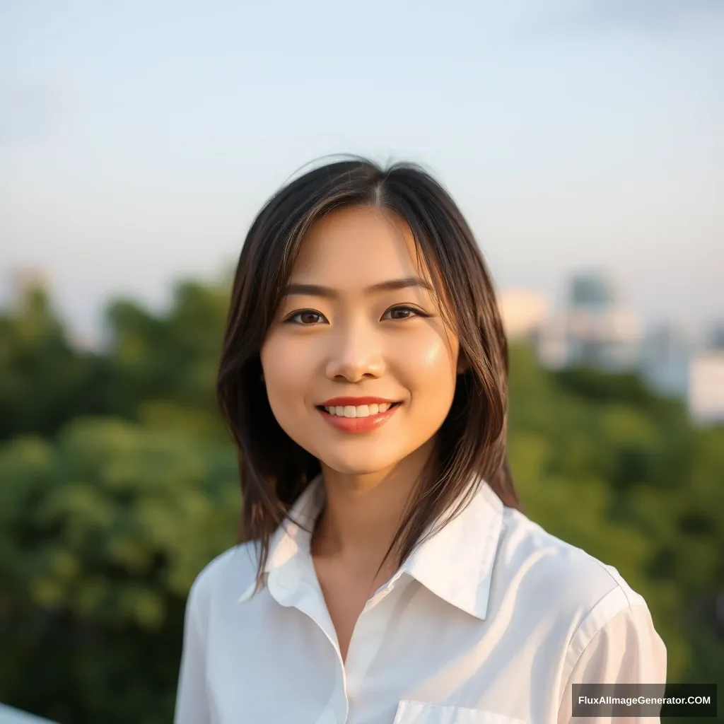 Asian woman, White-collared - Image