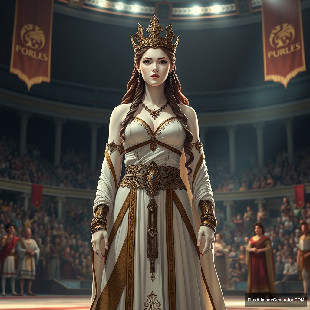 (A very very very very very beautiful and gorgeous ancient Queen of wrestling standing in the arena. She looks very very very very very very very very very very very very beautiful and gorgeous, has pale white skin, and is wearing very long royal clothes) anime style. - Image