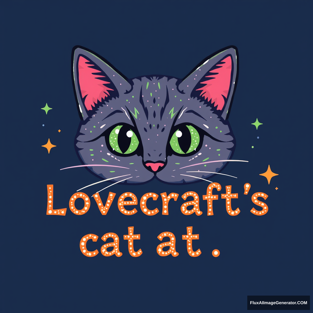 Quirky cute fancy colorful sparkly bright text saying the name of Lovecraft's cat.