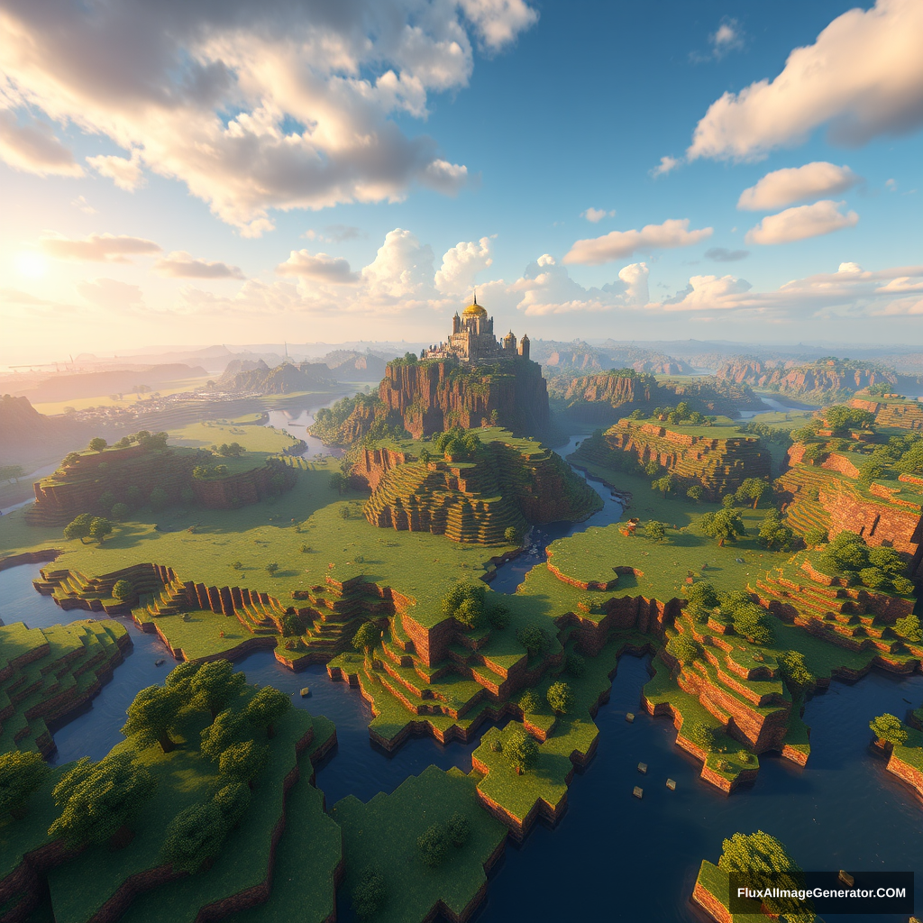 8k UHD, HDR, Aerial view, minecraft land, Unreal Engine