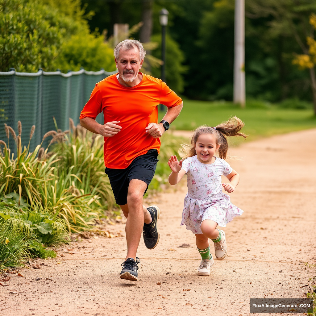 a man and a girl running