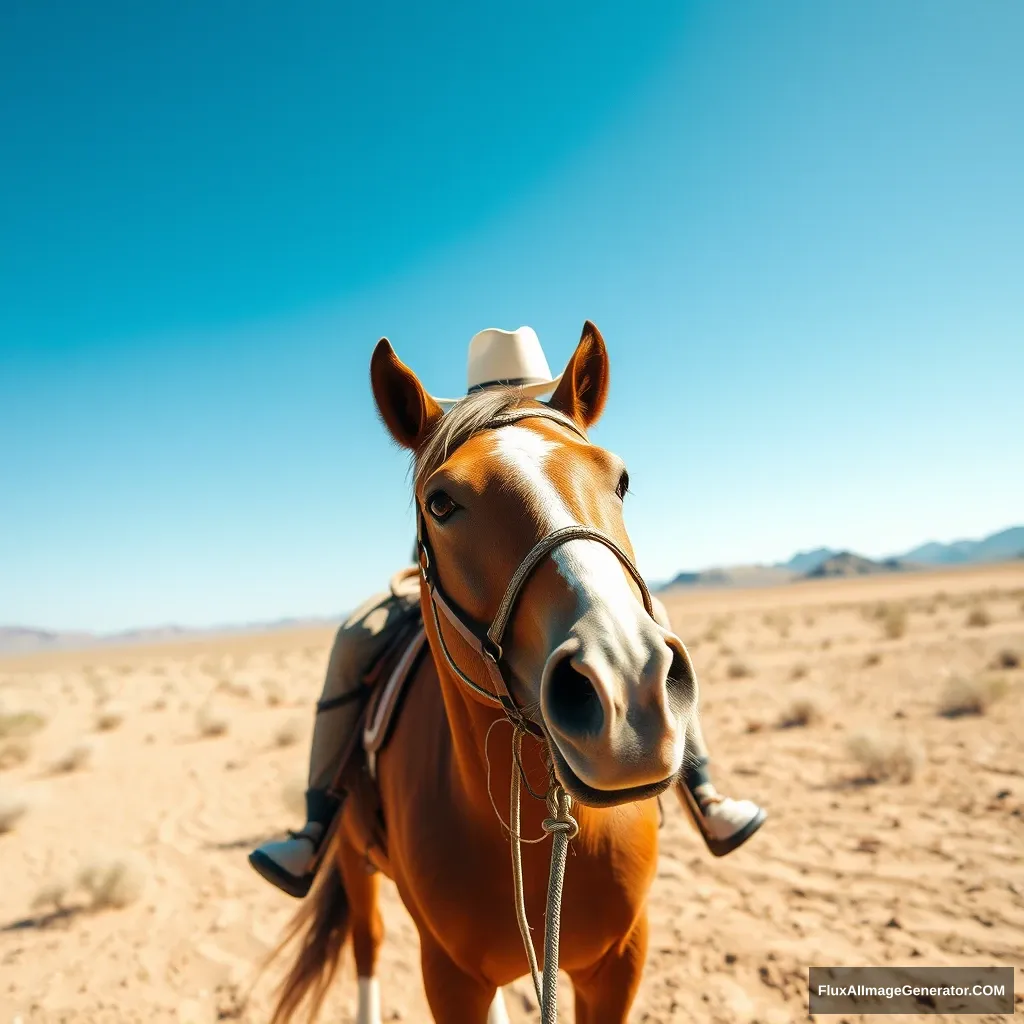 a horse with white sneakers in the desert wearing a cowboy hat - Image