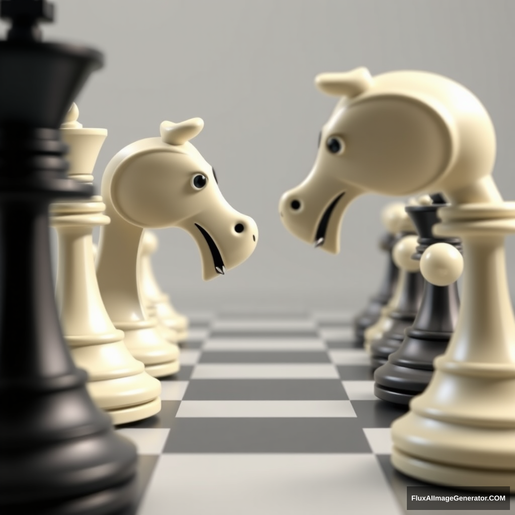 Chess pieces battling each other in the style of Pixar.