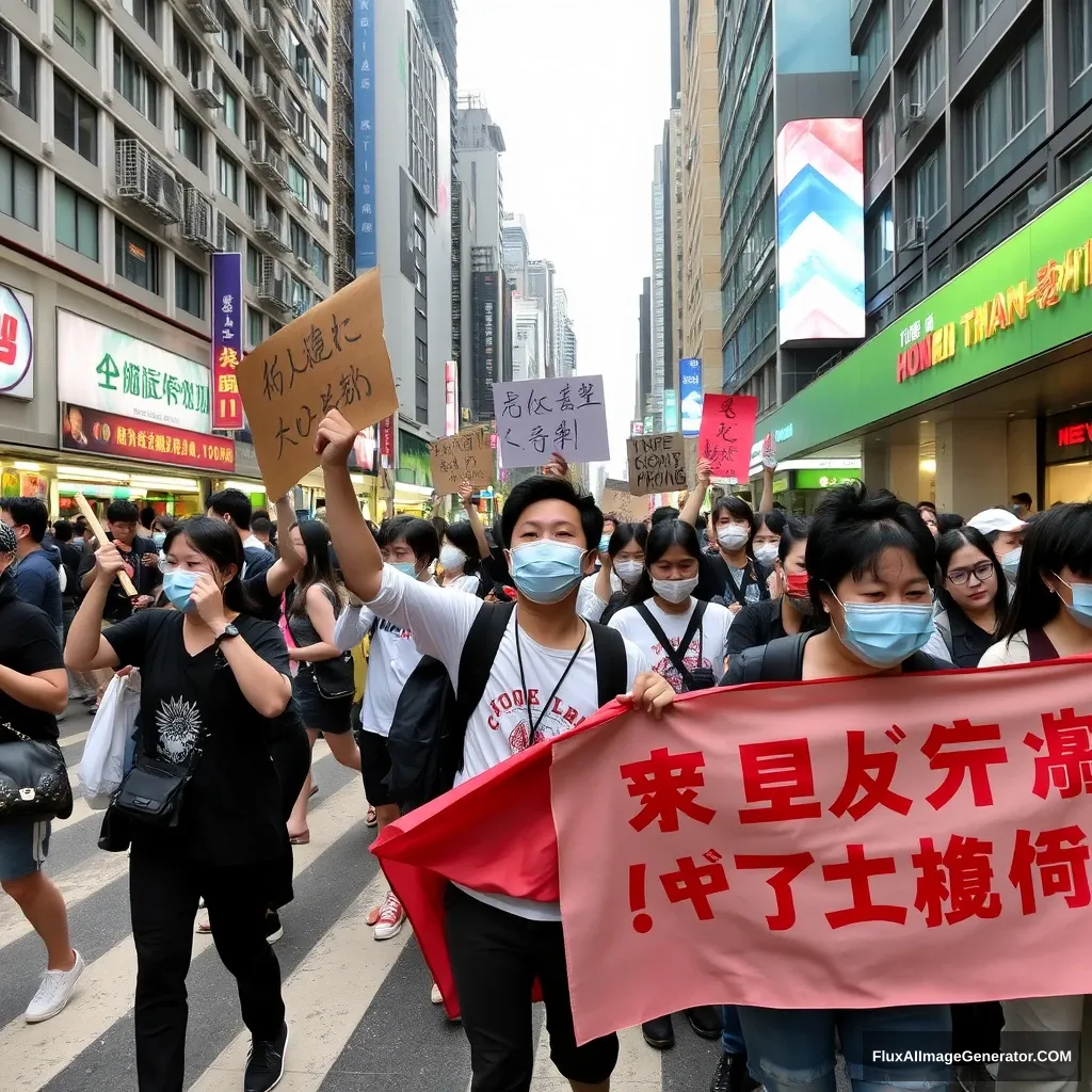 A group of people are demonstrating on the streets of Hong Kong.