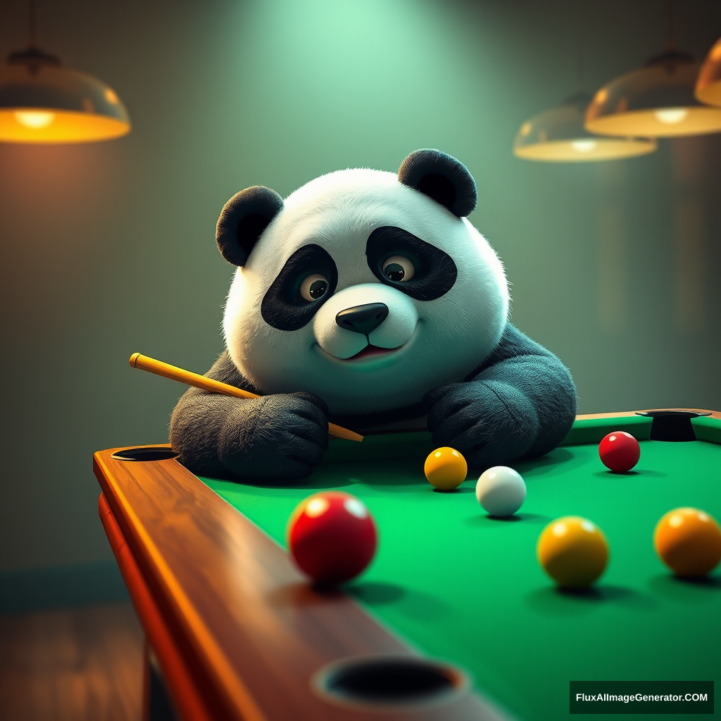 A fat panda playing pool, c4d. - Image