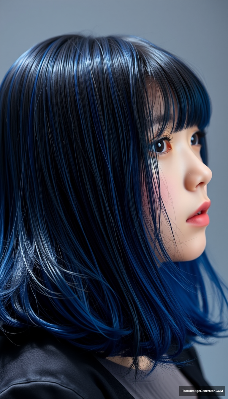 A teenage girl has captivated many with her striking appearance. Wearing a dark blue hue with vibrant highlights, she is widely regarded as incredibly beautiful by admirers such as Ruby Hoshino, Abiko Samejima, Yoriko Kichijouji, and Kana Arima. Before her controversies, she did not stand out significantly to her audience, suggesting her personality and looks were not particularly remarkable. However, after overcoming her challenges, she undergoes a transformative change, emulating the iconic style of Ai Hoshino, from her facial expressions to the distinctive star in her eyes. Over time, her growing hair length becomes a symbol of her new persona, allowing her to move past her past. Yet, she eventually confesses that this was an intentional attempt to imitate Ai, motivated by her desire to support Aqua. Once the production of "The 15 Year Lie" concluded, she reverted to her previous, shorter hairstyle, reminiscent of the style she wore as a child and resembling her past idol, Kana. This striking similarity was so effective that it even fooled Kana's staff and fans, further emphasizing the transformative power of her appearance. Anime style is important. - Image