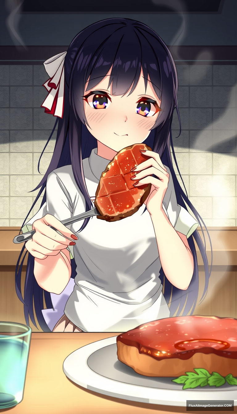 Anime girl with steak