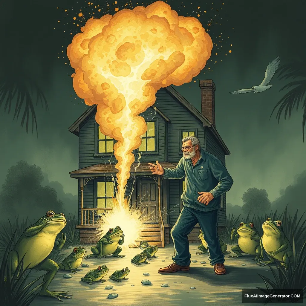 The man who explodes the house. There are a lot of frogs. - Image