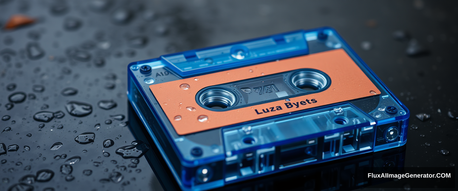 clear plastic cassette, blue, wet with rain - Image