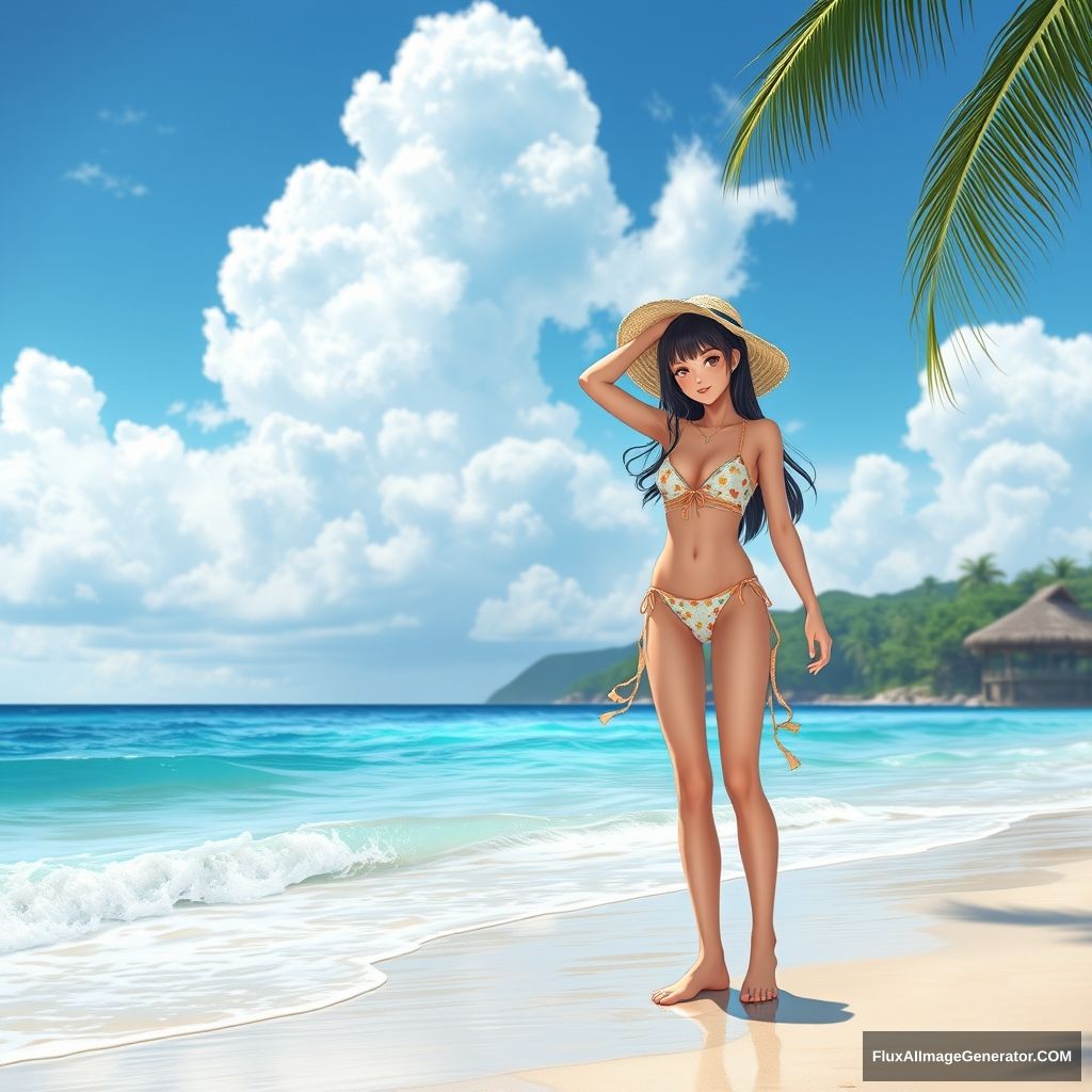 1 girl, on the beach, full body, high definition, ultra high realism