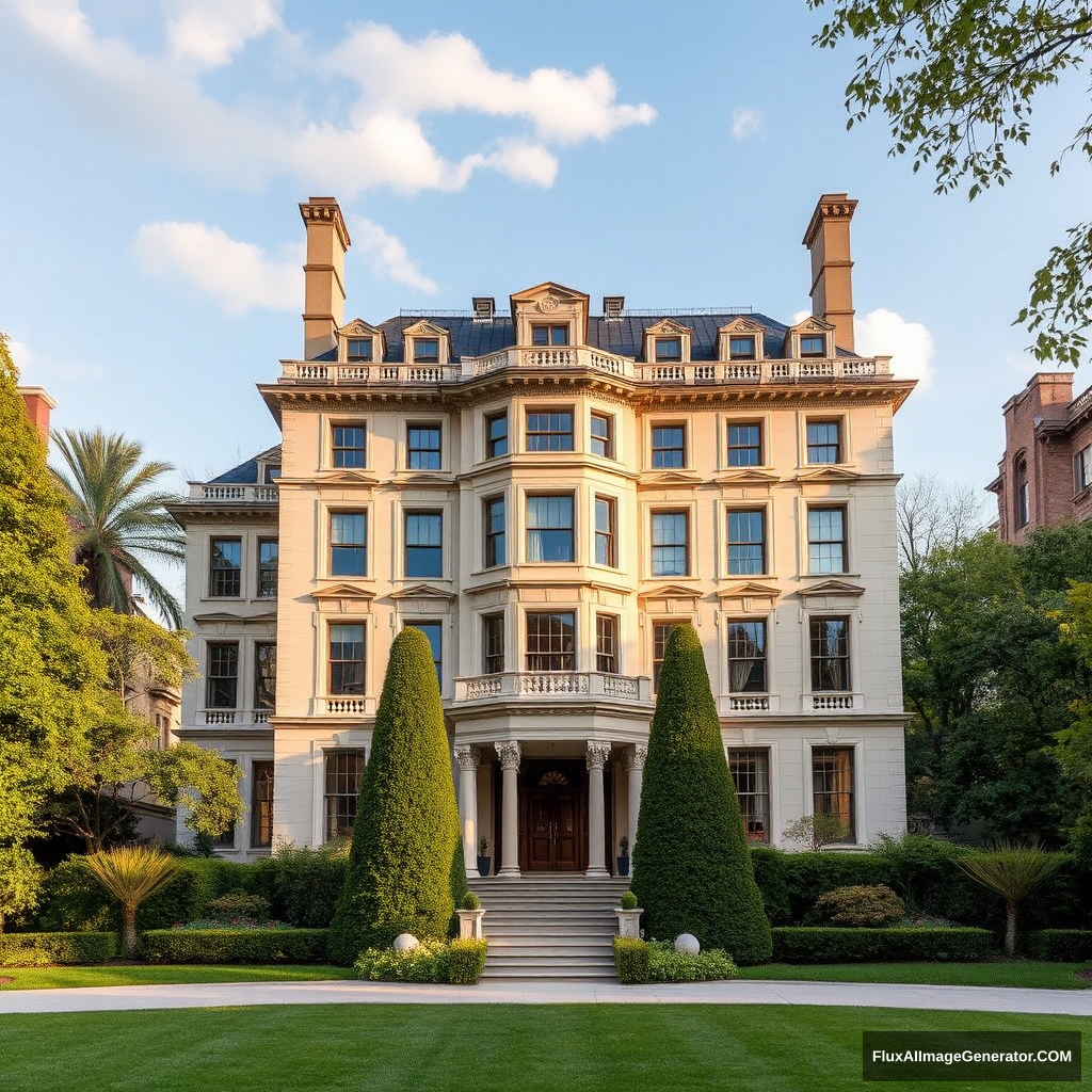 Primary Residence (View From Far Front):

Location: Upper East Side, New York City

Size: 30,000 square feet, 4 stories tall and wide, with a massive garden spanning the boundaries of houses about 200 meters each, and there are no other houses/apartments close to that house.

Value: $200 million

Features:
• 10 bedrooms, 15 bathrooms
• Indoor swimming pool
• Home theater
• Private gym
• Rooftop garden and entertaining space
• Underground parking for 10 cars
• State-of-the-art security system
• Smart home technology throughout
• Private elevator
• Wine cellar with capacity for 5,000 bottles
• Art gallery showcasing rare and valuable pieces.