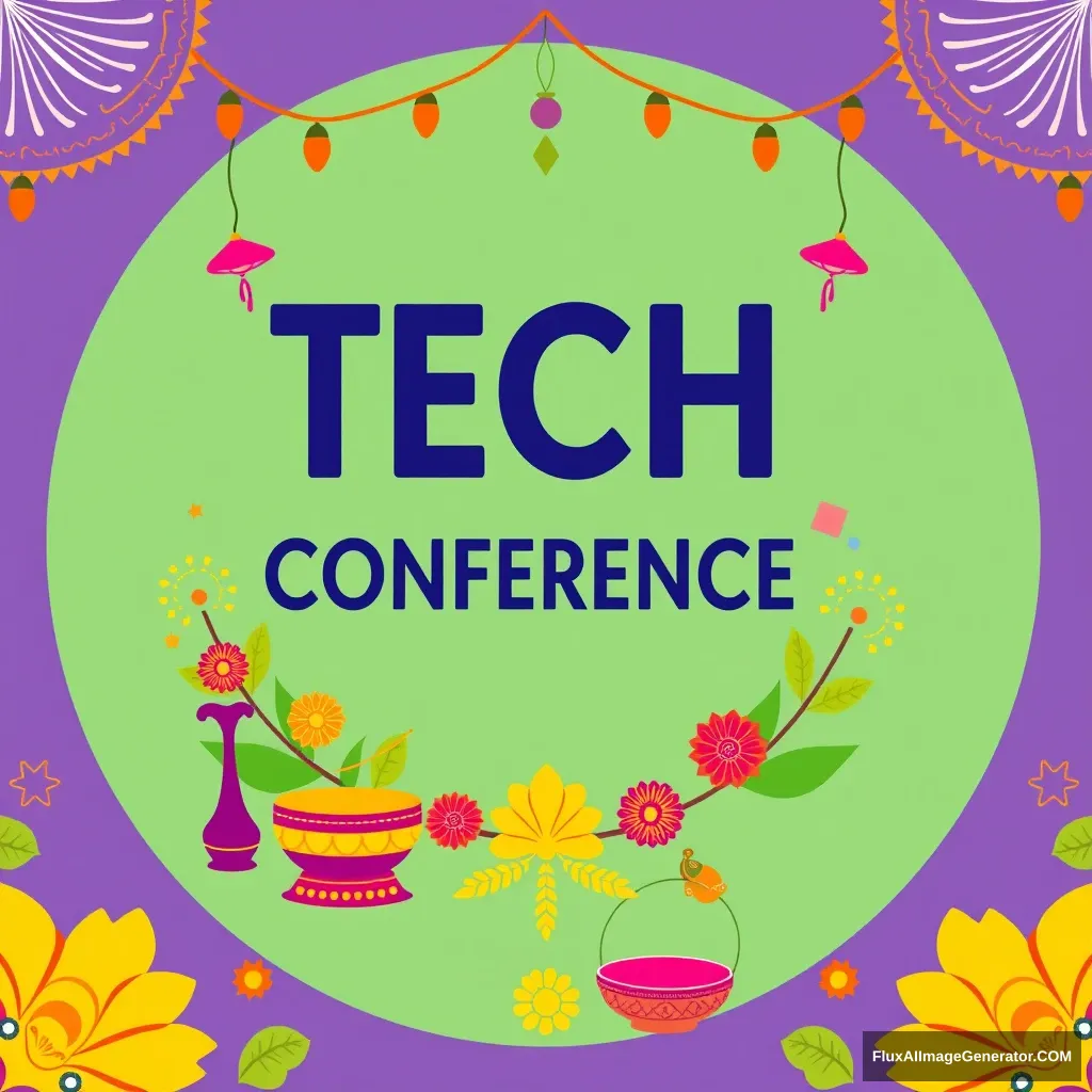 "Create a Tech conference banner with the common elements that denote Tamil Nadu festival." - Image