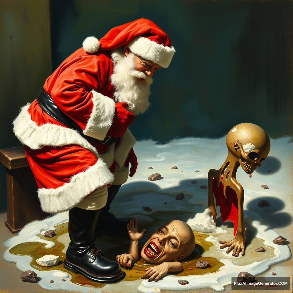 Santa stepped in something disgusting, a painting by Authur Sarnoff, 4k.