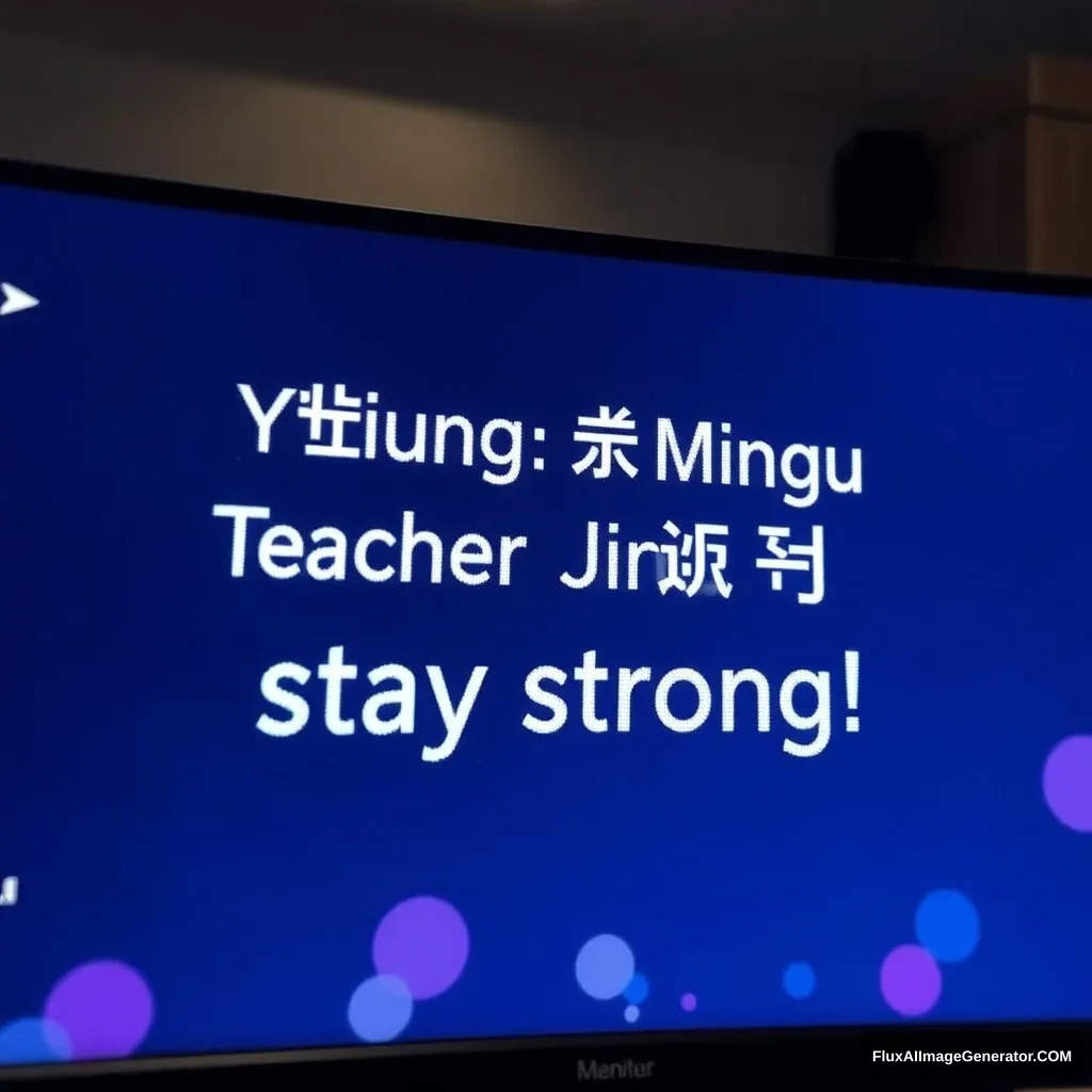 "The words you see on the monitor: Younghee, Minju, Teacher Jinyoung, stay strong! The monitor background is pretty."