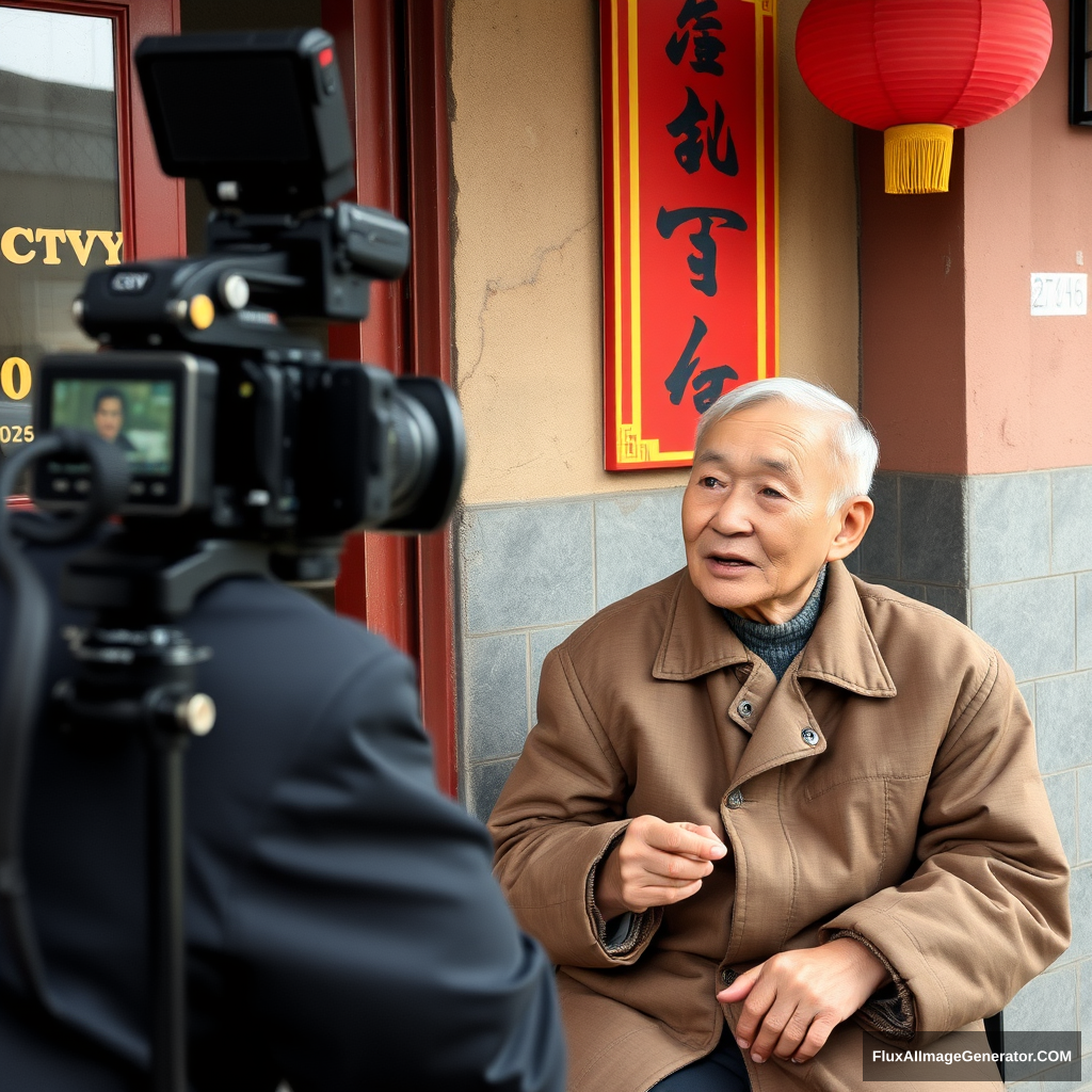 Retired Chinese old man accepts interview from CCTV. - Image