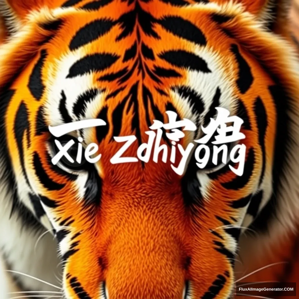 The stripes on a tiger form the words 'Xie Zhiyong'.