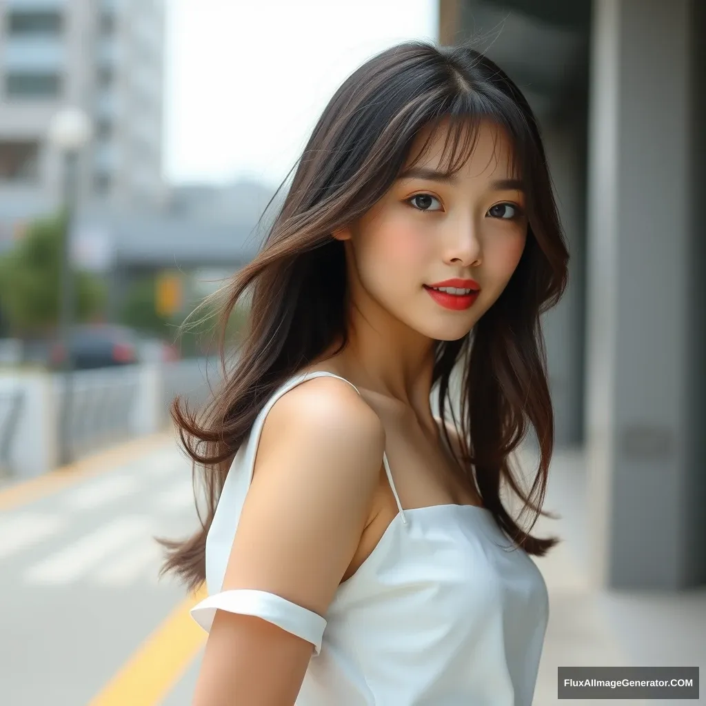 A photo of a pretty young Korean model full body portrait. - Image