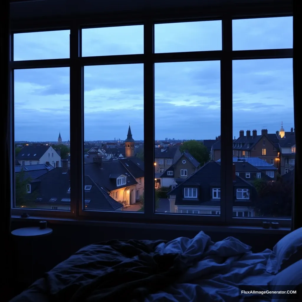 big glass window, bedroom scenery, midnight at France neighbors - Image