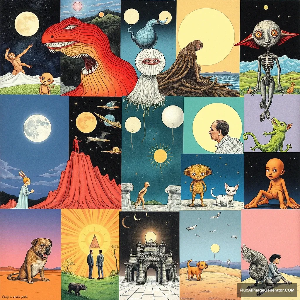 A collage of different extremely weird illustrations